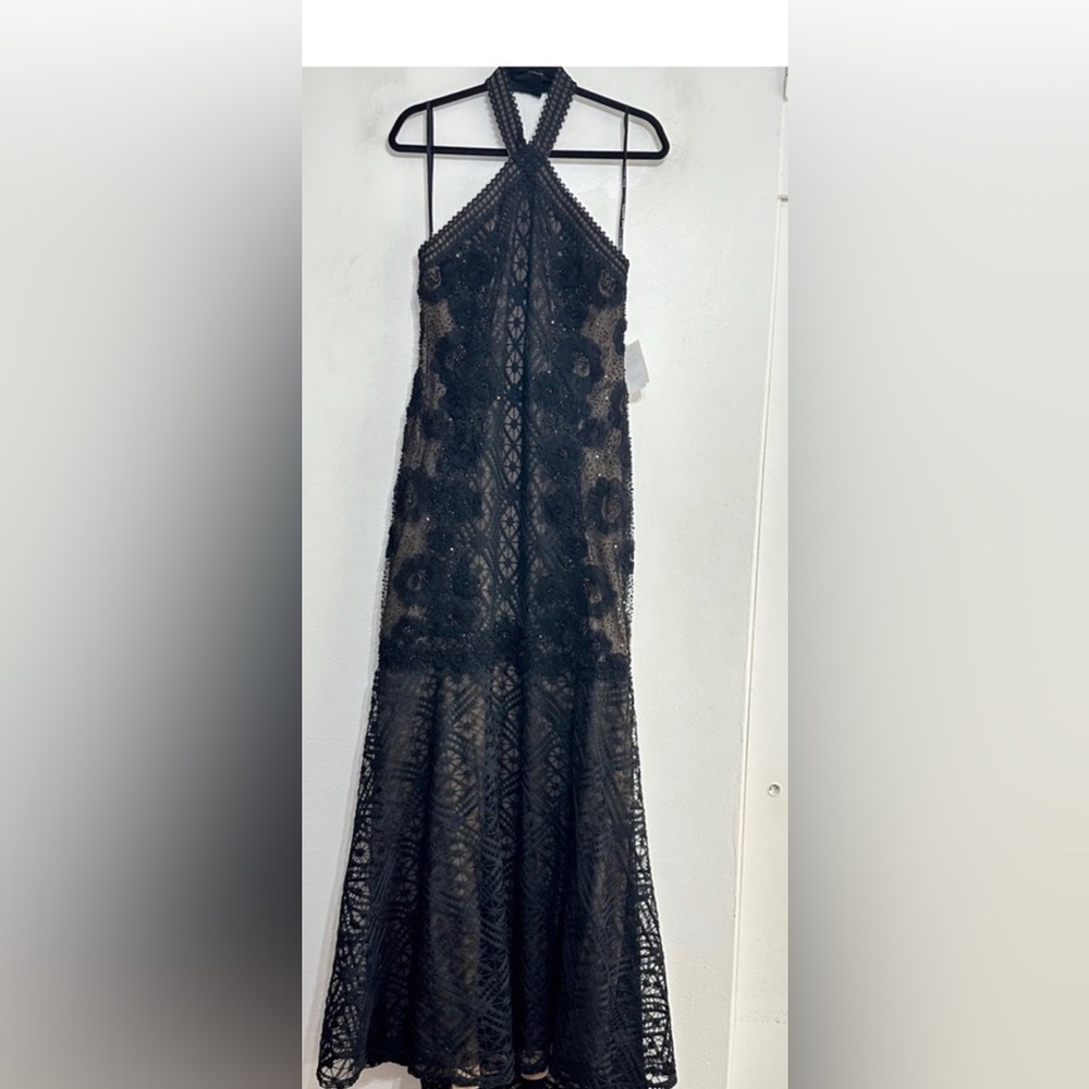 Tadashi Shoji Embroidered Sequin Lace Halter Neck Gown - Picture 5 of 7